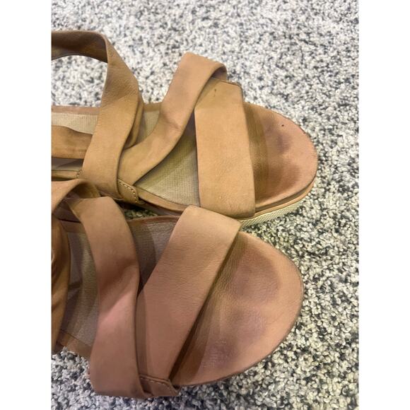 Eileen Fisher Leather Sandals Size 7 Tan Criss Cross Strap Comfort Wedge - Picture 5 of 9